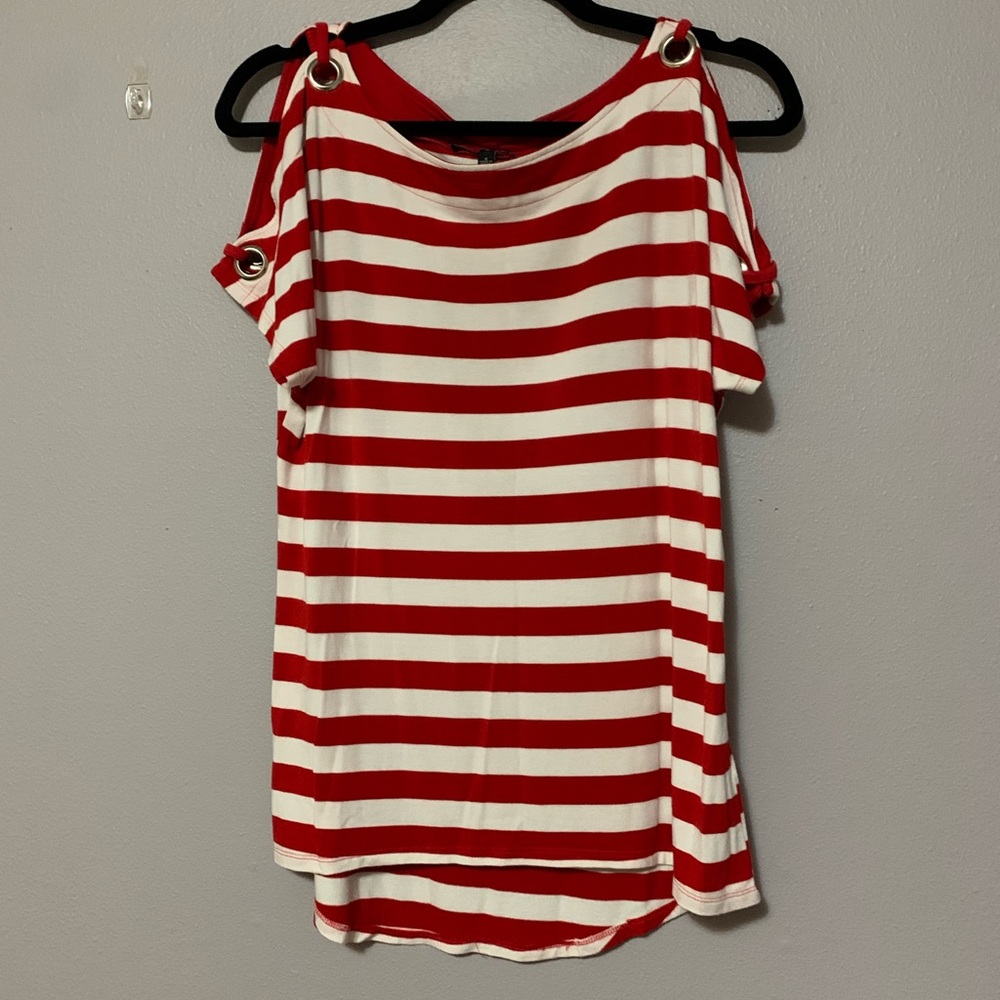 Striped cold shoulder tee